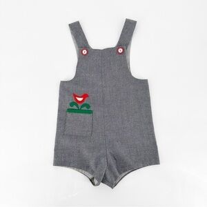 Vintage Gray Short Overalls Red Bird 24 months